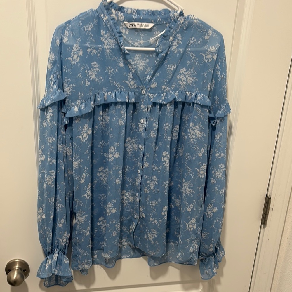 Zara Blue Floral Women's Top